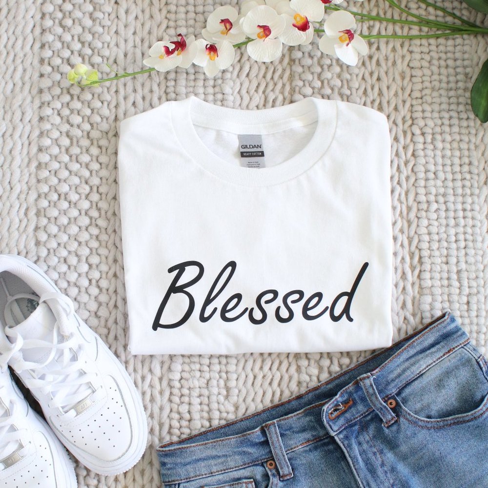 BLESSED T-Shirt CLASSIC White Top Tshirt Logo PRINT
